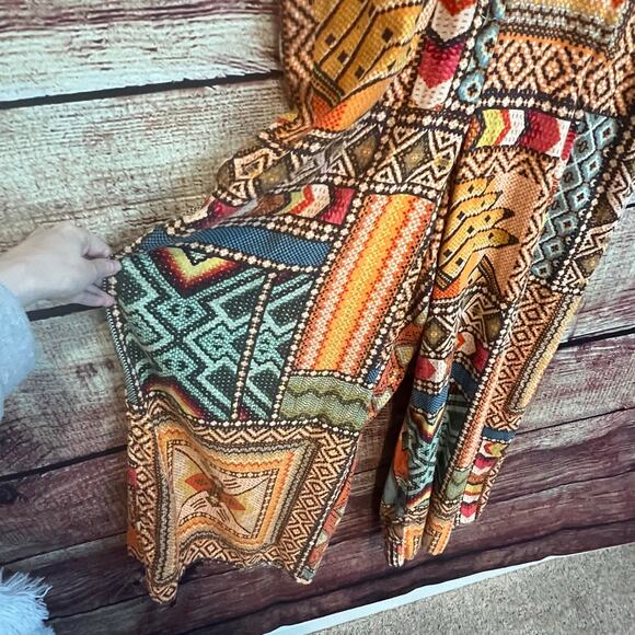 Haute Hippie Tribal Aztec Wide Leg Linen Blend Jumpsuit Medium Boho Sleeveless - Picture 4 of 8